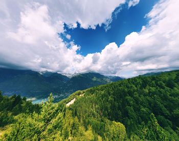 Scenic view of green landscape against sky