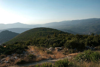 Scenic view of mountains against clear sky en mugla