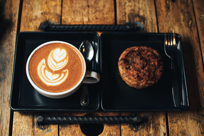 High angle view of breakfast served on table