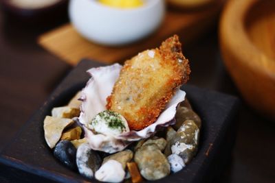 High angle view of breakfast served on table