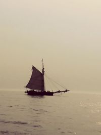 Sailboat sailing on sea against sky