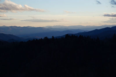 Scenic view of silhouette mountains against sky