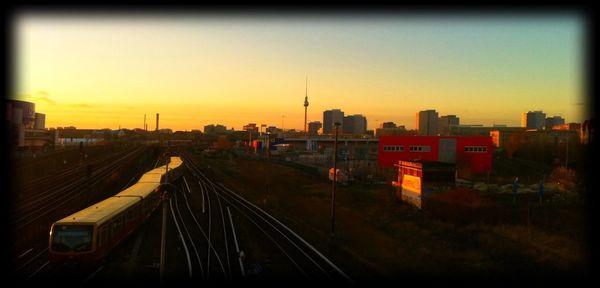 Railroad tracks at sunset