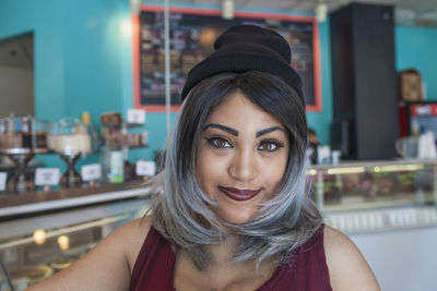 Portrait of beautiful woman at restaurant