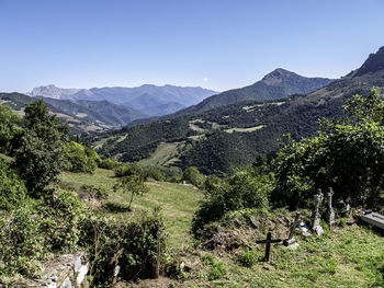 Scenic view of mountains against clear sky