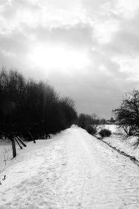 Snow covered landscape against sky