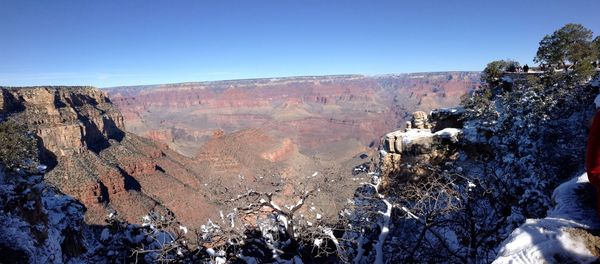 Panoramic view of landscape against clear blue sky