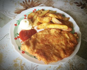High angle view of meal served in plate