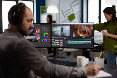 Friends working on table