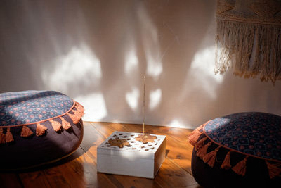 People relaxing on table at home