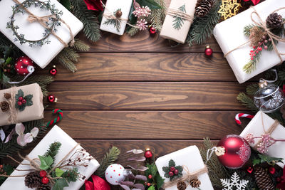 High angle view of christmas tree on table