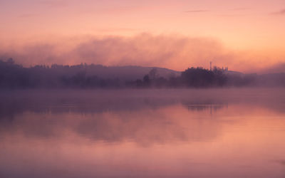 Scenic view of lake against sky during sunset