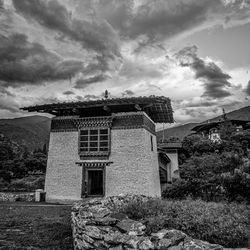 Low angle view of old building against sky