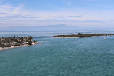 Scenic view of sea against blue sky