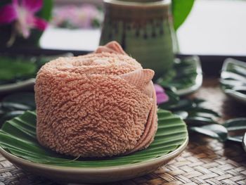 Close-up of dessert in bowl on table