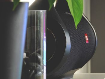 Close-up of camera on table