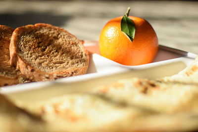 Close-up of food in plate on table