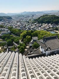 High angle view of buildings in city