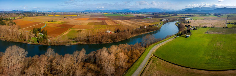 High angle view of lake along landscape