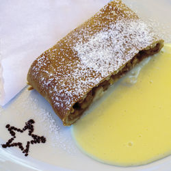 High angle view of fresh dessert served in plate