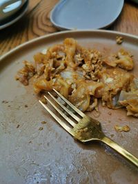 High angle view of food in plate on table