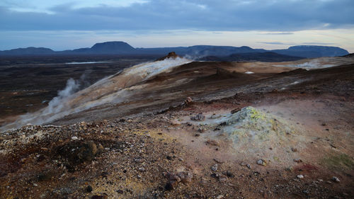 Scenic view of volcanic landscape against sky