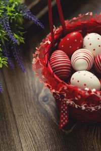 Close-up of christmas decorations on table