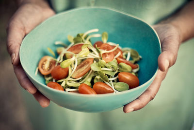 Close-up of person holding salad in bowl