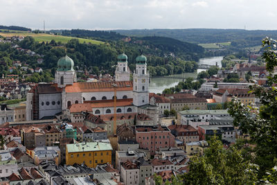 High angle view of townscape against sky