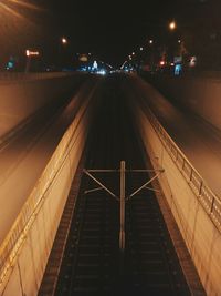 Railroad tracks at night