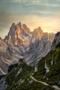 Scenic view of mountains against sky during sunset