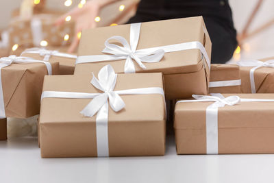 Close-up of christmas presents