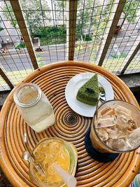 High angle view of drink on table