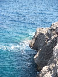 High angle view of rock formation in sea