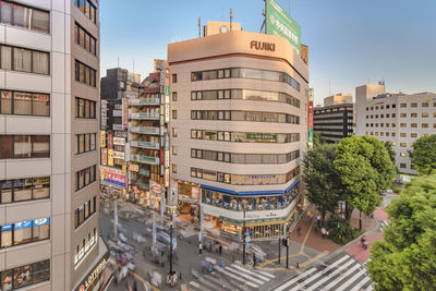 High angle view of buildings against sky