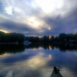 Scenic view of lake against cloudy sky