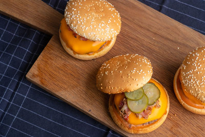 Close-up of burger on table