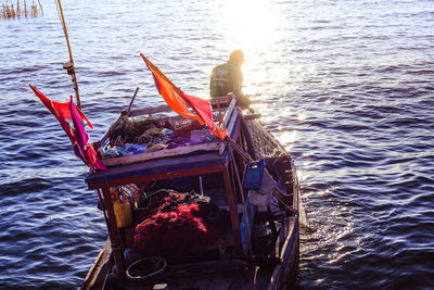 Red boat in sea