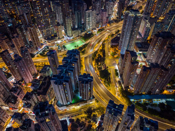 High angle view of buildings in city