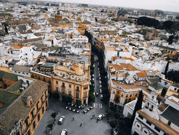 High angle view of buildings in city