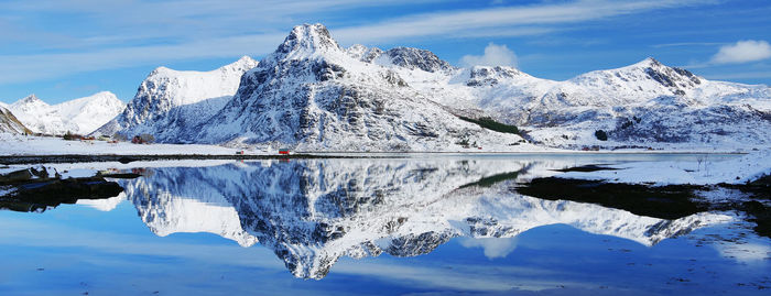 Scenic view of snowcapped mountains against sky