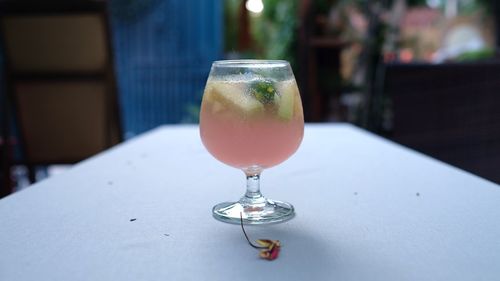 Close-up of beer glass on table at restaurant