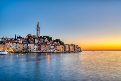 The beautiful old town of rovinj in croatia at sunset