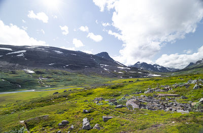 A beautiful summer landscape with mountains of sarek national park, sweden. 