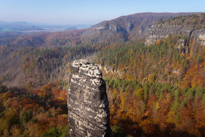 Sandstone rock formation in bohemian switzerland national park, czech republic in autumn