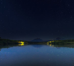 Scenic view of lake against sky at night