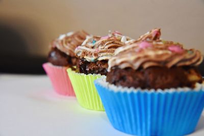 Close-up of cupcakes on table