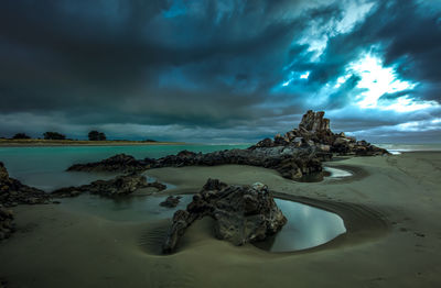 Panoramic view of beach against cloudy sky