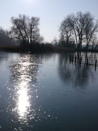 Scenic view of lake against clear sky