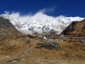 Scenic view of mountains against sky during winter